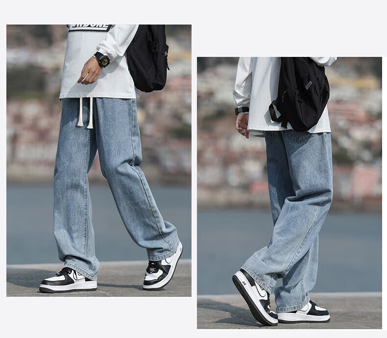 Мужские джинсы Homlean Vintage Washed Jeans, осенние, прямые, американского стиля, свободные, широкие, повседневные брюки HS19, темно-серые, размер L