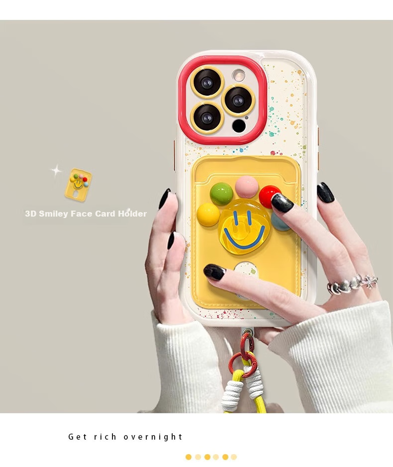 Чехол для Apple iPhone 16, ZiTai, противоударный, с 3D смайликом и ремешком, PC, стиль "милый"