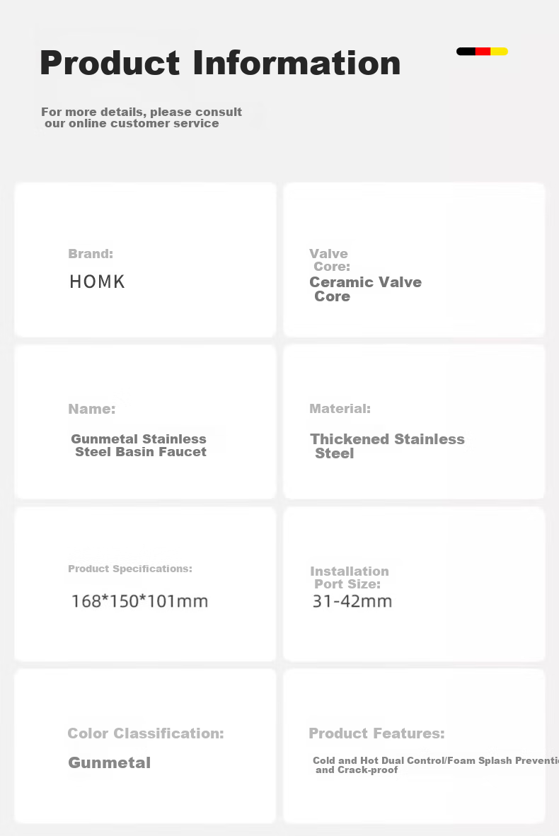 Смеситель для раковины HOMK, кран для ванной комнаты, смеситель для умывальника с горячей и холодной водой, двойное управление, из нержавеющей стали, цвет "оружейная сталь"