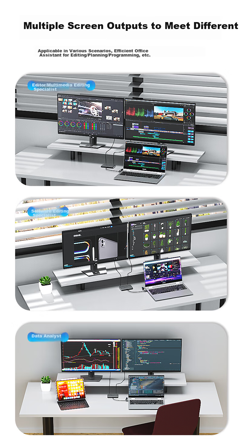 Wavlink WL-UG69DH2 Silver Expansion Dock, Type-C to DP Dual HDMI, Supports 5K60Hz, DisplayLink Protocol Converter Adapter, Suitable for Macbook Screen Extension