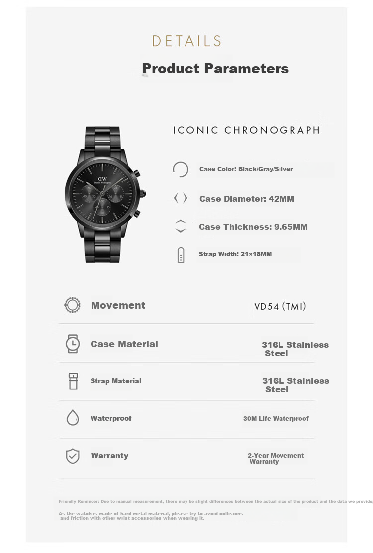 Мужские часы Daniel Wellington DW642, кварцевые, хронограф, стальные, черные