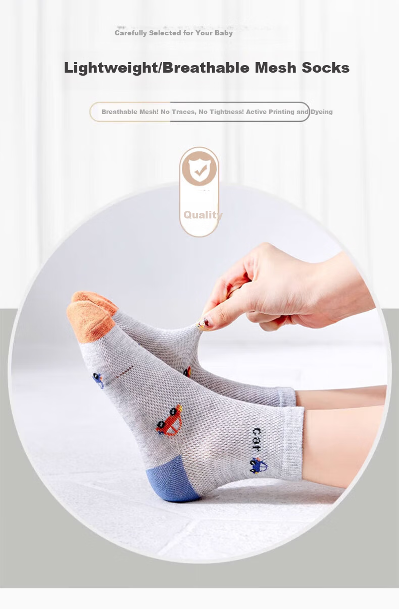 Yimian Boys' Summer Thin Mesh Socks, Xinjiang Cotton Mid-Calf Socks, for Children, Students, Teenagers, 8 Pairs