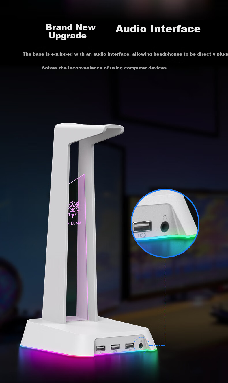Подставка для наушников ONIKUMA ST-2 White RGB с USB-хабом