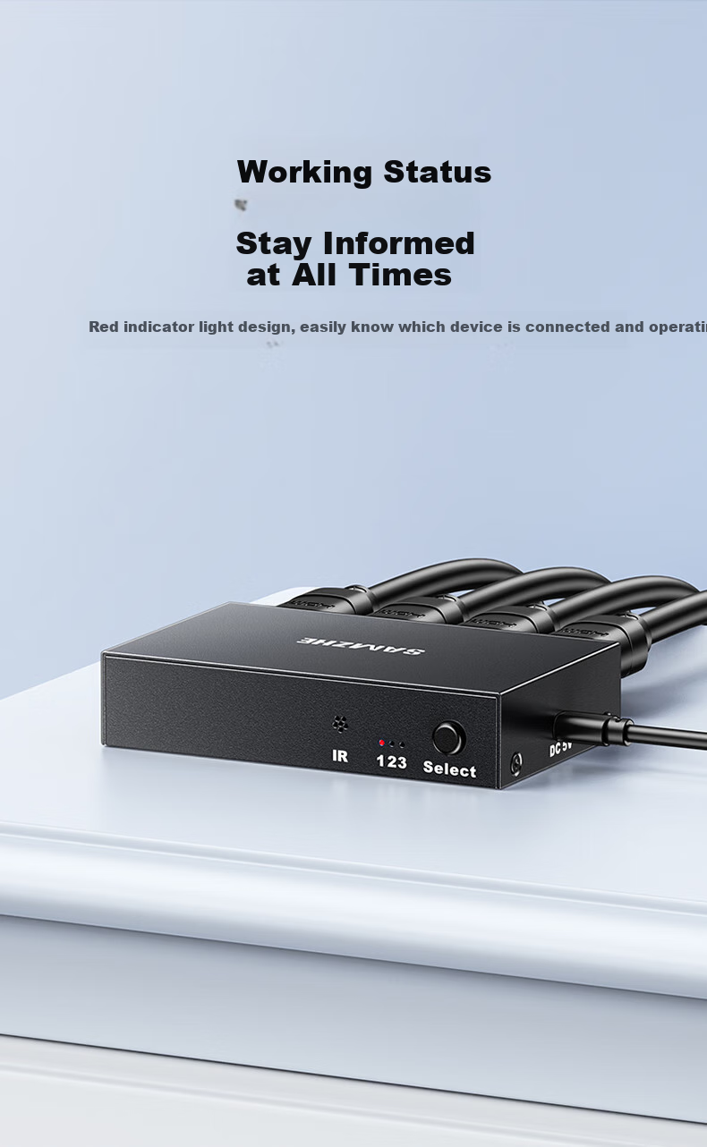 HDMI-переключатель SAMZHE QH33, 3 входа 1 выход, 4K HD, для компьютера, ТВ-приставки к монитору, проектору