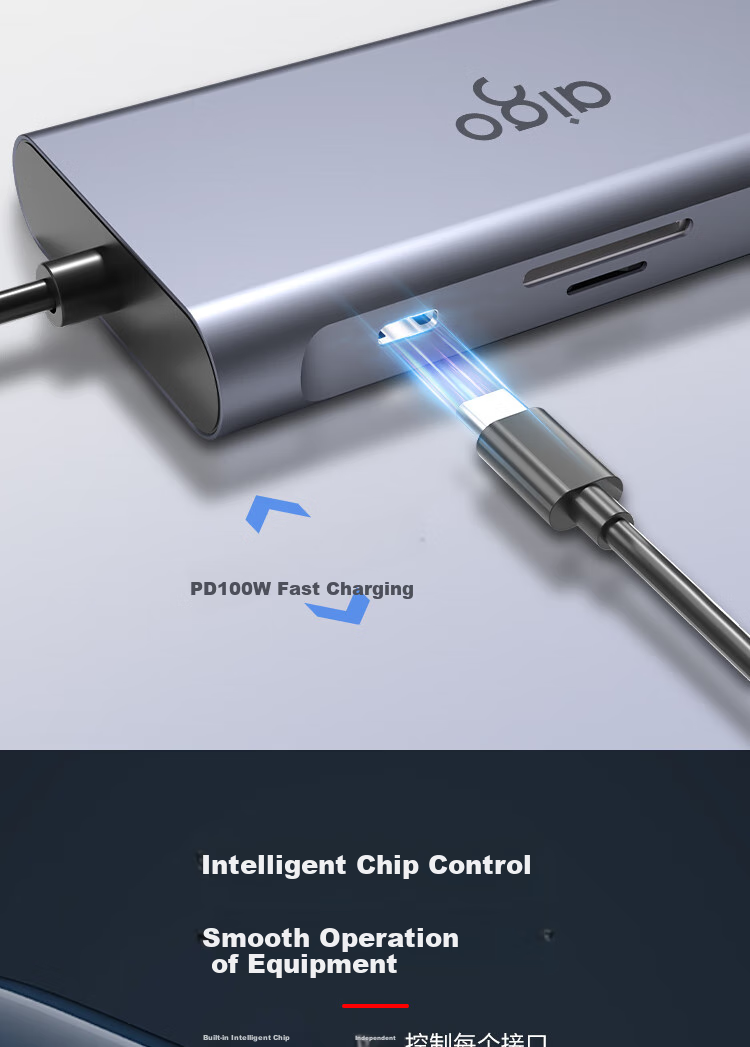 Многофункциональный USB-C хаб aigo T11, 11 портов: HDMI, VGA, USB 3.0, Gigabit Ethernet, SD/TF кард-ридер, PD 100W