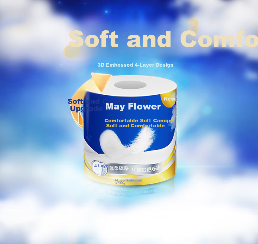Рулонная туалетная бумага May Flower, 4-слойная, 180г/рулон, 24 рулона в упаковке