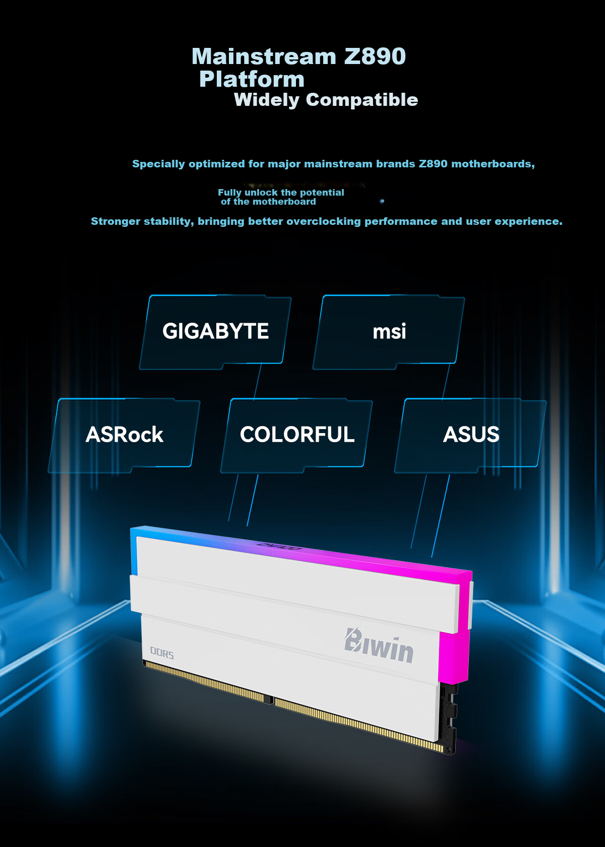 Комплект оперативной памяти BIWIN Shikong Xingzhe DW100 DDR5, 32 ГБ (2x16 ГБ), 8000 МГц, CL36, с RGB подсветкой, черный