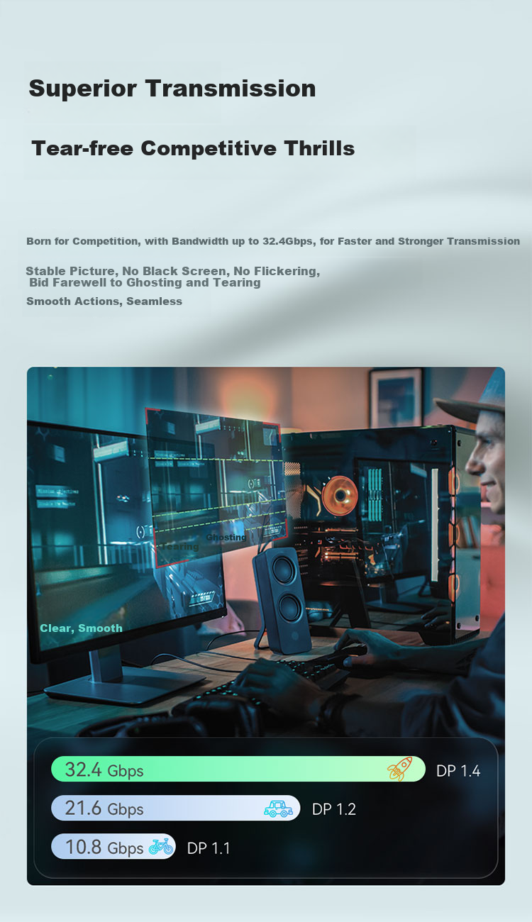 Кабель FIBBR Gaming-Grade DP 1.4, 2 метра, 2K 165Hz / 4K 144Hz, для подключения видеокарты к монитору