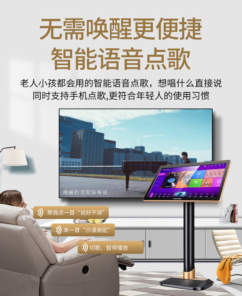Портативная караоке-система WESTDING OK520-500G, 21.5-дюймовый экран, 500 ГБ, поддержка голосового управления, Wi-Fi, HDMI, AUX, AV, USB