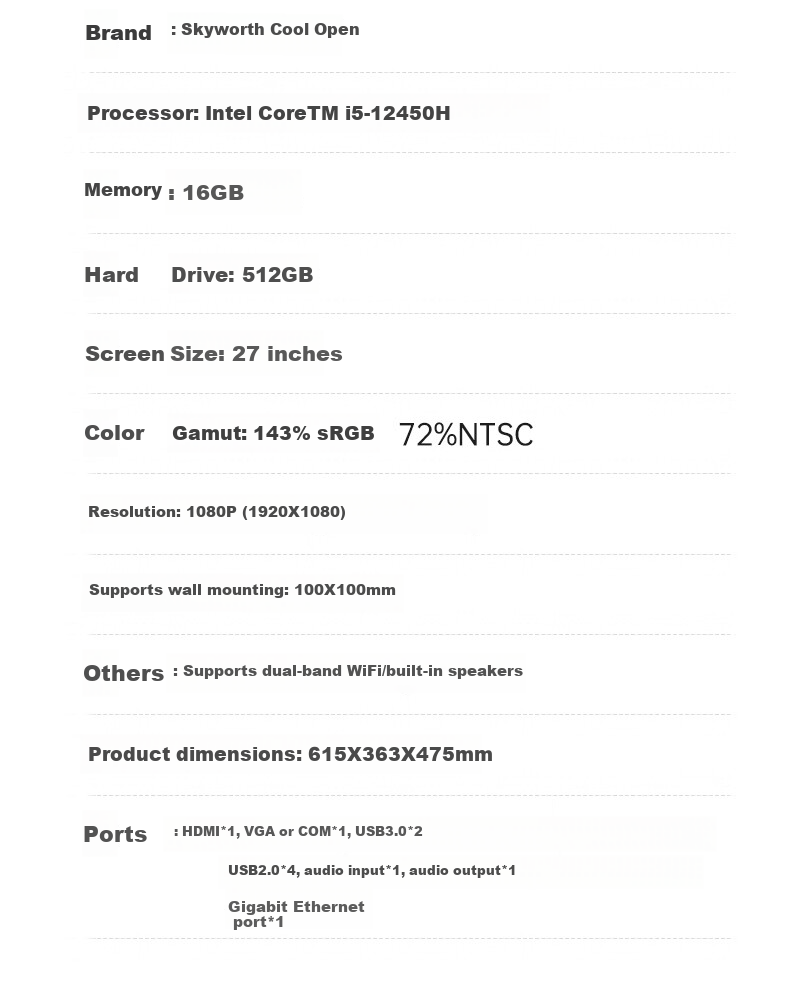 Моноблок Coocaa Skyworth 27 дюймов, 12-е поколение Intel Core i5-12450H, 16 ГБ ОЗУ, 512 ГБ SSD, Windows 10, белый