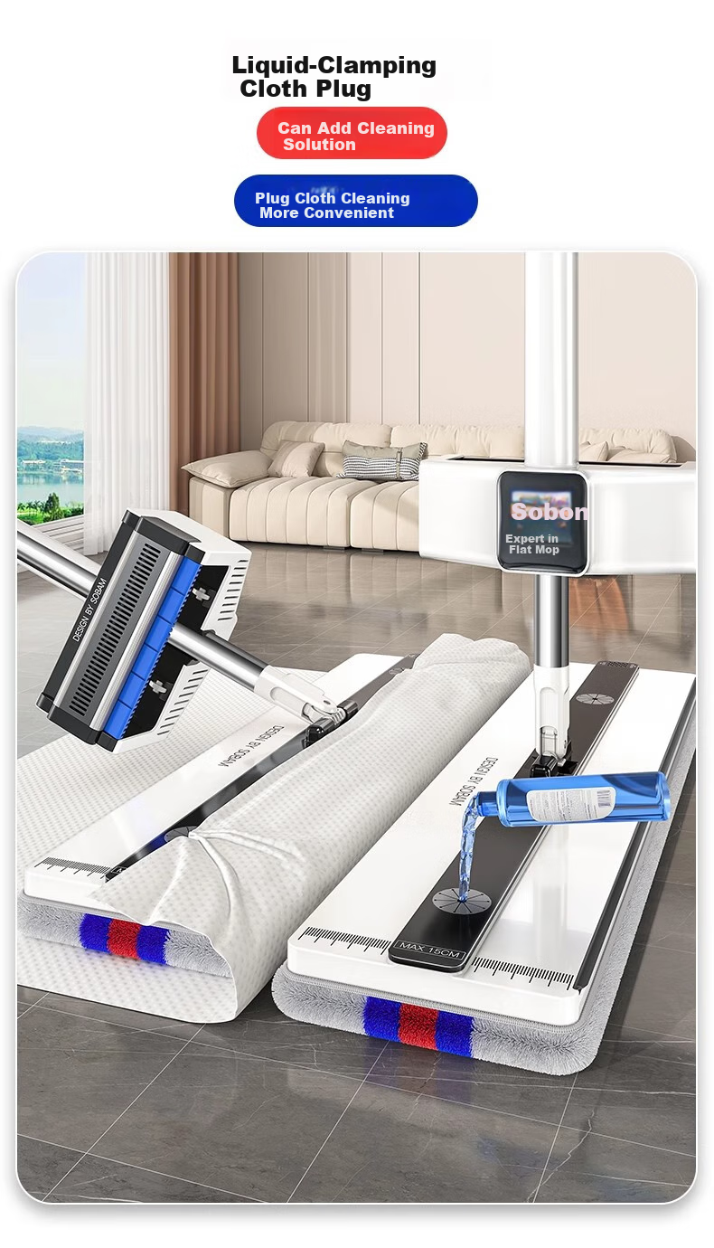 Швабра Sobam Flat Mop, 42см, 2 тряпки, для дома, универсальная, без ручного мытья, для пола, для ленивых, чистящая тряпка