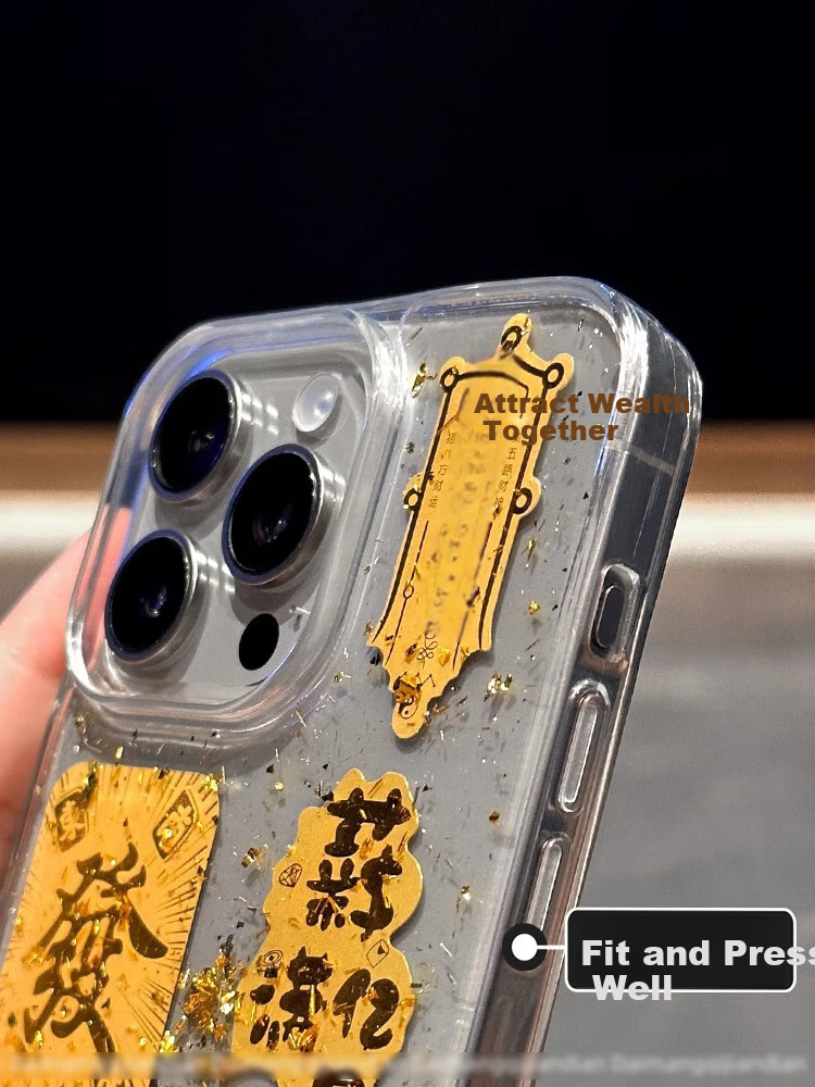Чехол ZHIWEISHI для Apple iPhone 16 Pro Max, противоударный силиконовый прозрачный с золотой фольгой, новое издание к Новому году
