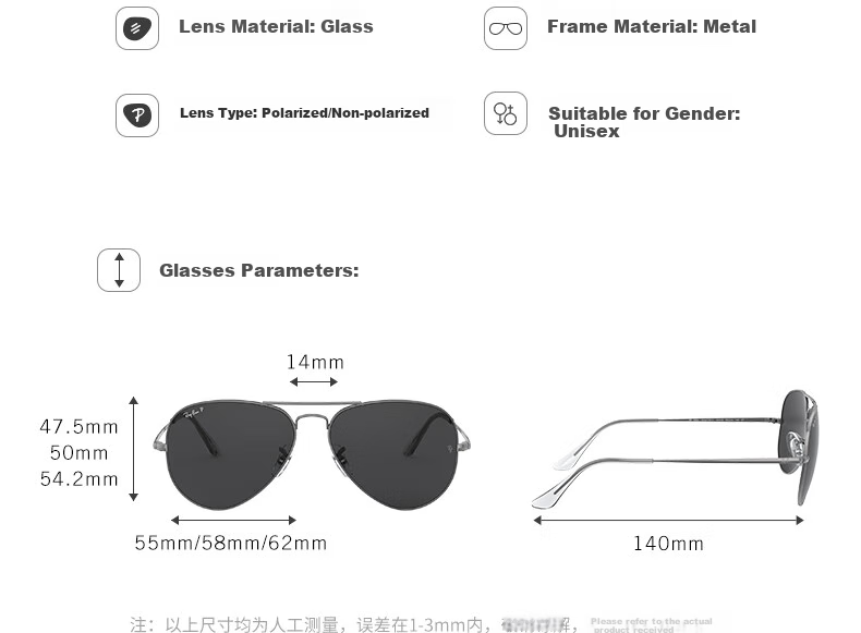 Солнцезащитные очки RayBan Aviator Series, унисекс, защита от УФ, поляризованные линзы, черный