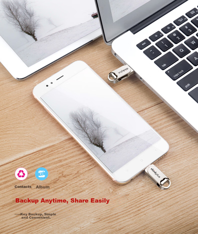 USB-накопитель ThinkPlus Lenovo 64GB с двойным интерфейсом, металлический, совместимый с телефонами и компьютерами с USB Type-C, внешний универсальный накопитель большой емкости