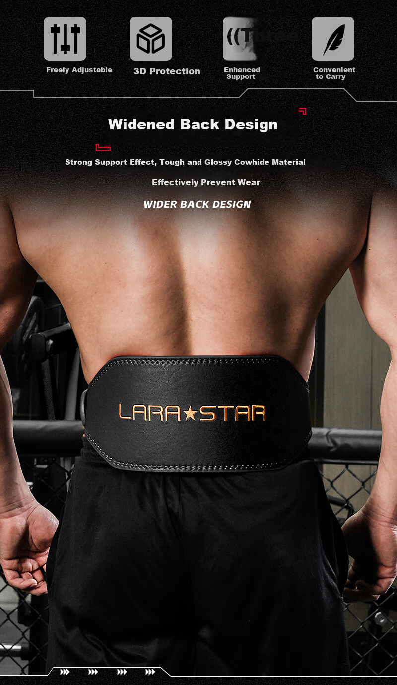 Пояс для пауэрлифтинга LARASTAR, кожаный, для фитнеса, тренировок, поддержки спины, черный, размер M