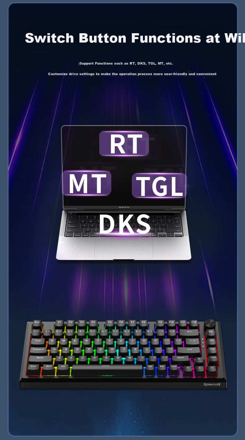 Игровая клавиатура REDRAGON RS82 RT с магнитными переключателями, алюминиевый корпус, RGB-подсветка, проводная, градиентно-серая