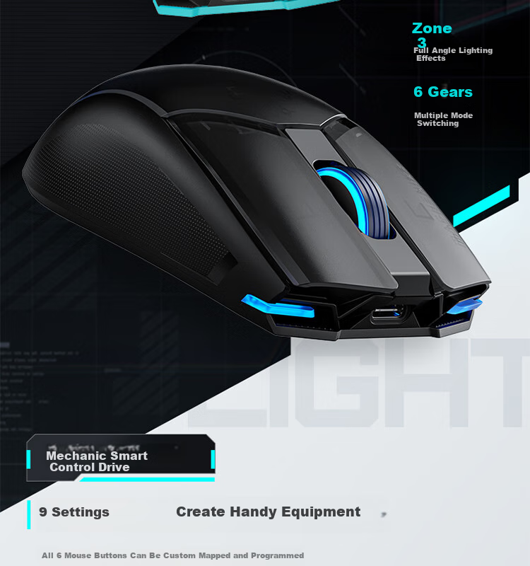 Игровая мышь MACHENIKE M7Pro, проводная/беспроводная, 8925 E-Sports, эргономичная, симметричная, легкая, черная