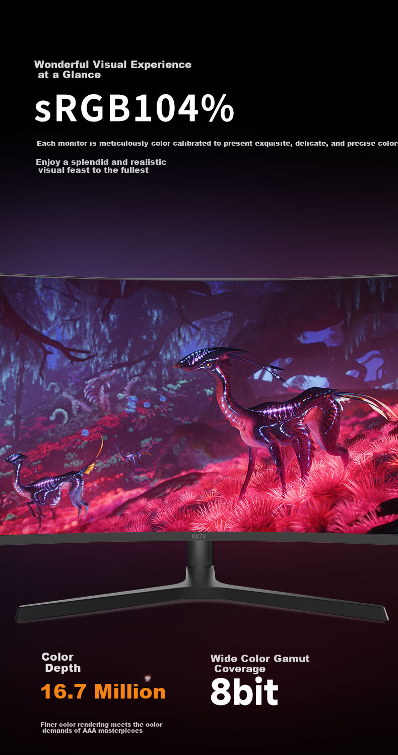 Игровой монитор KKTV KW32QVC, 32 дюйма, изогнутый, 2K, 165 Гц, 1 мс, регулируемый по высоте и повороту, широкий цветовой охват