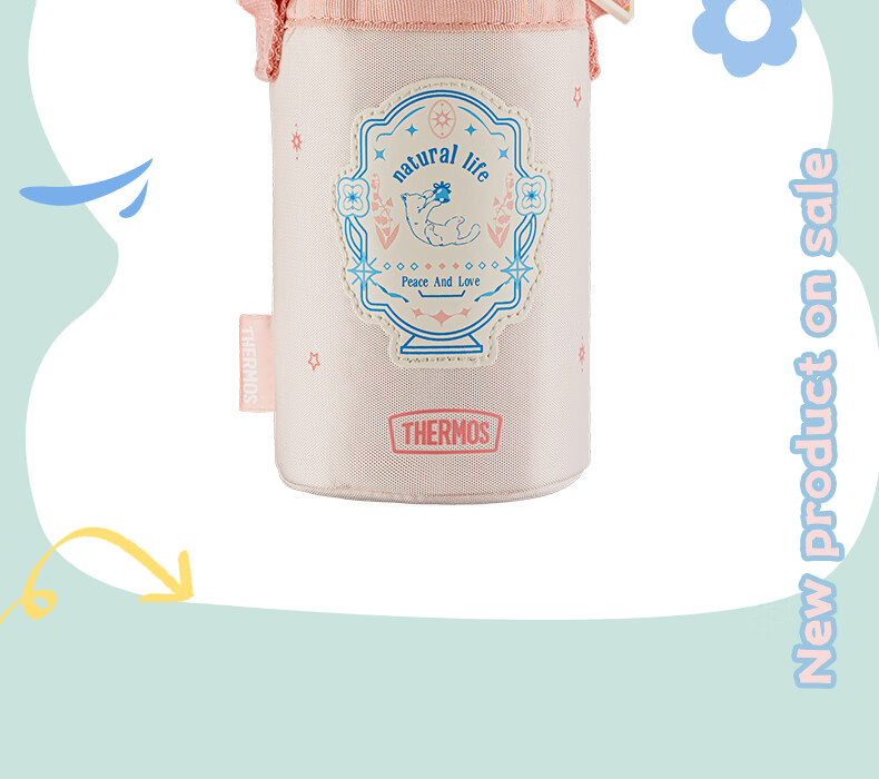 Термос детский THERMOS, поильник с трубочкой, 316L нержавеющая сталь, 520 мл, розовый