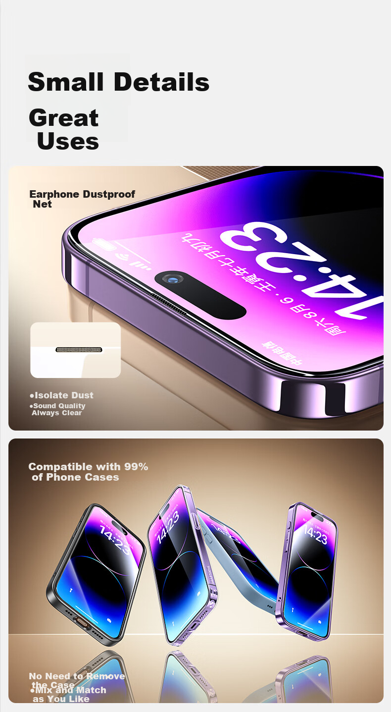 Защитное стекло SmartDevil для iPhone 14 Pro Max, полное покрытие, высокая четкость, защита от царапин и отпечатков пальцев, пыленепроницаемое, 2 шт.