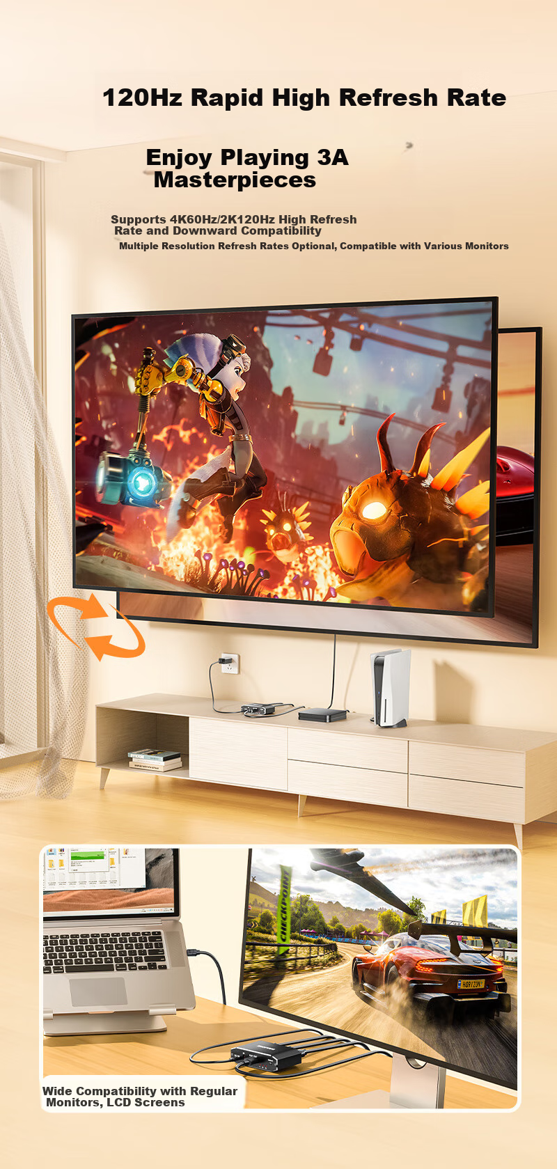 HDMI сплиттер SAMZHE QH31, 3 входа, 1 выход, 4K@60Hz, HD видео, для ноутбука, монитора, ТВ, проектора
