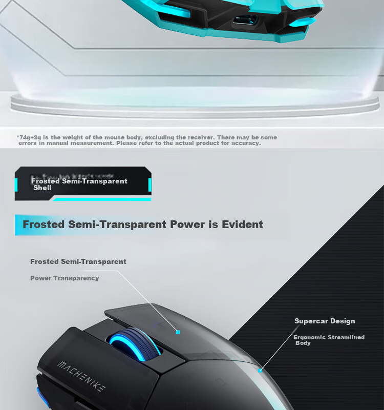 Игровая мышь MACHENIKE M7Pro, проводная/беспроводная, 8925 E-Sports, эргономичная, симметричная, легкая, черная