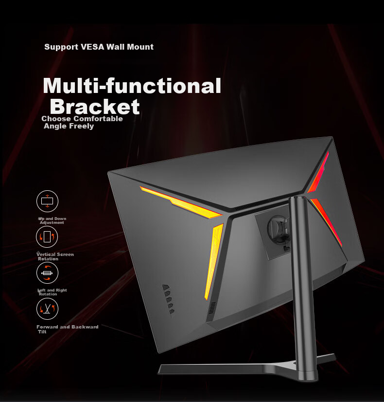 Игровой монитор KKTV KW32QVC, 32 дюйма, изогнутый, 2K, 165 Гц, 1 мс, регулируемый по высоте и повороту, широкий цветовой охват
