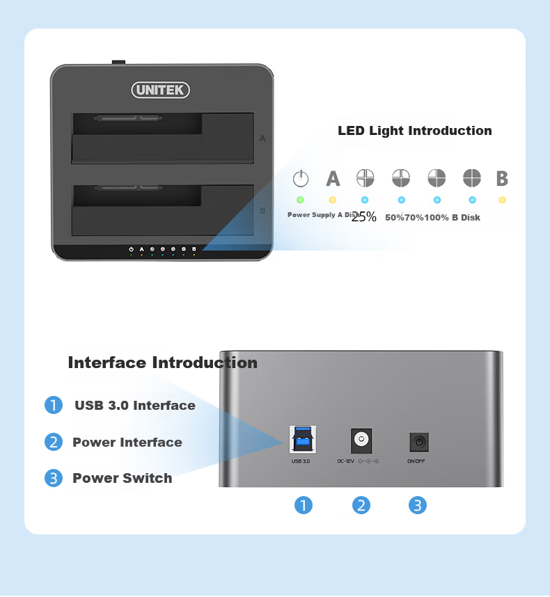 Внешний корпус для жестких дисков UNITEK Y-3026SL, USB 3.0, для HDD/SSD 2.5/3.5 дюйма, серебристый