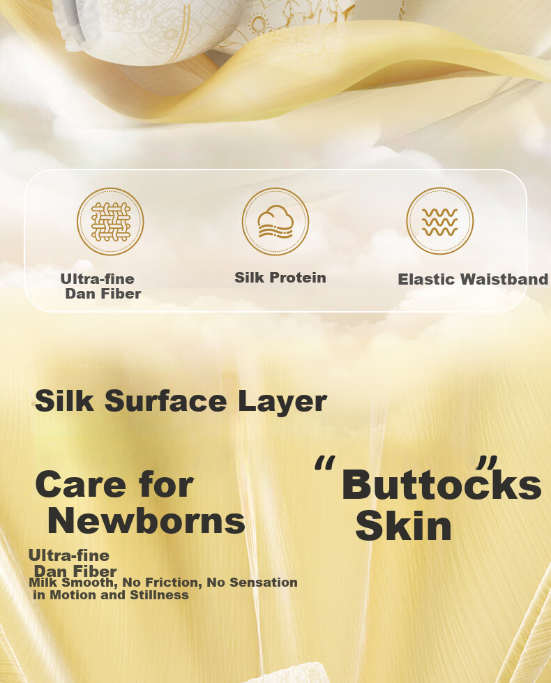 Подгузники BUBU Silk Road, размер M, 76 штук (4.5-8.5 кг), ультратонкие, дышащие, с экстрактом шелка