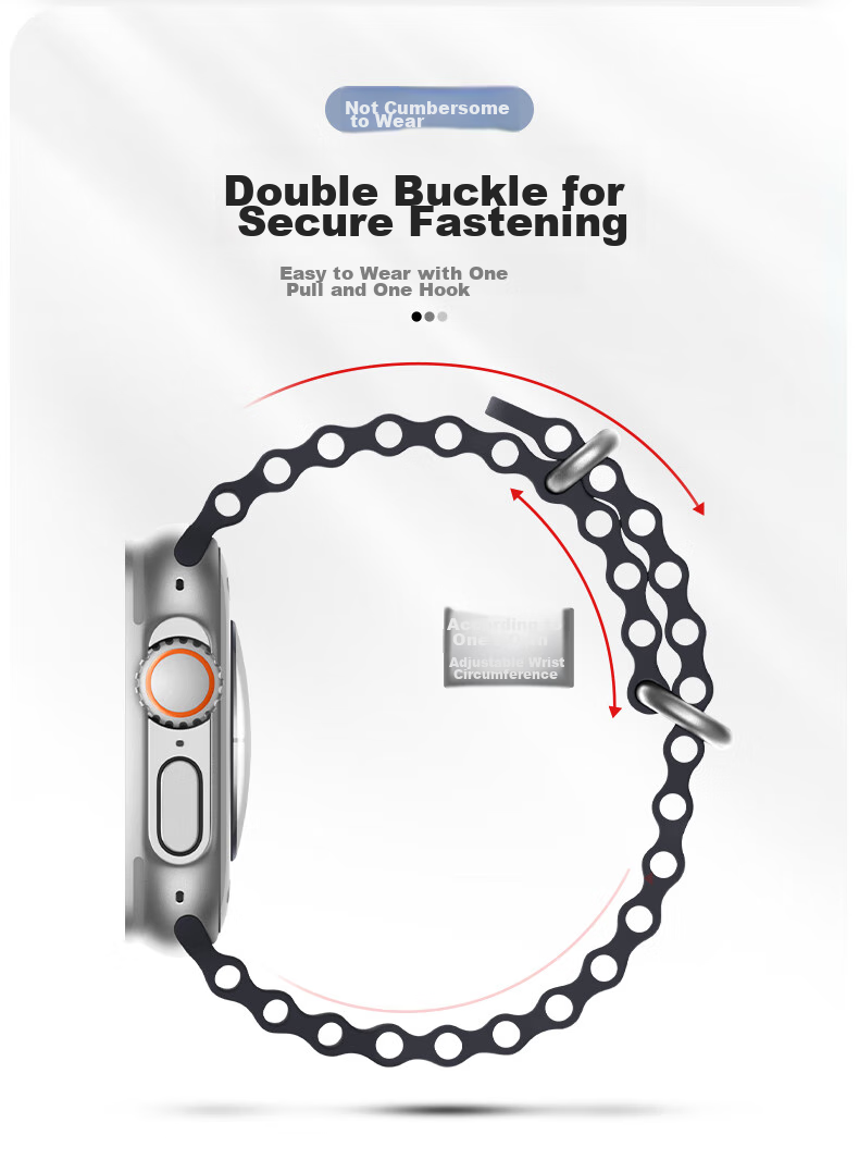 Ремешок Weiqiantu для Apple Watch Ultra 2/S9/S8 Ocean Band 7/6/SE2, спортивный силиконовый, 44/45/49мм, цвет полуночный