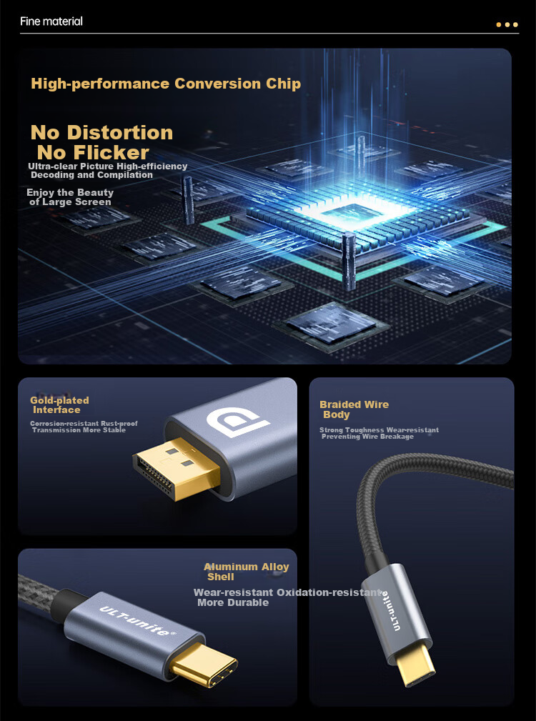 Кабель-адаптер ULT-unite Type-C на DP 1.4, 8K, 240Hz, PD 100W, Thunderbolt 4/5, для Apple MacBook Pro 17, 2 метра