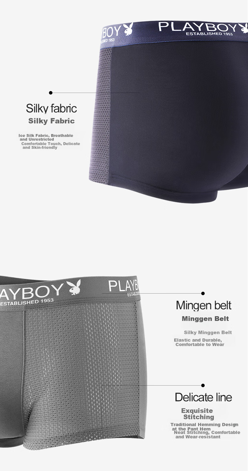 Мужские боксеры PLAYBOY, набор из 4 штук, из ледяного шелка с сетчатой структурой, антибактериальные, дышащие, с эластичной посадкой