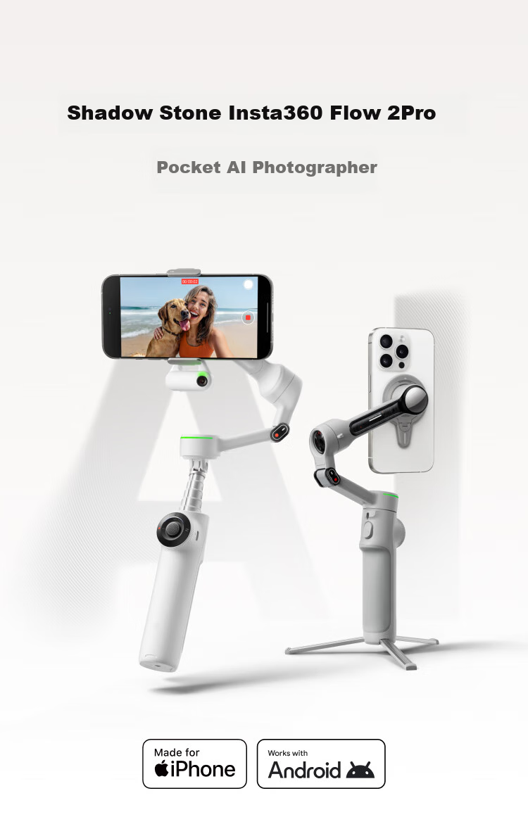 Стабилизатор для смартфона Yingshi Insta360 Flow 2 Pro, ручной AI-трекинг, 3-осевая стабилизация, инструмент для видеоблогов