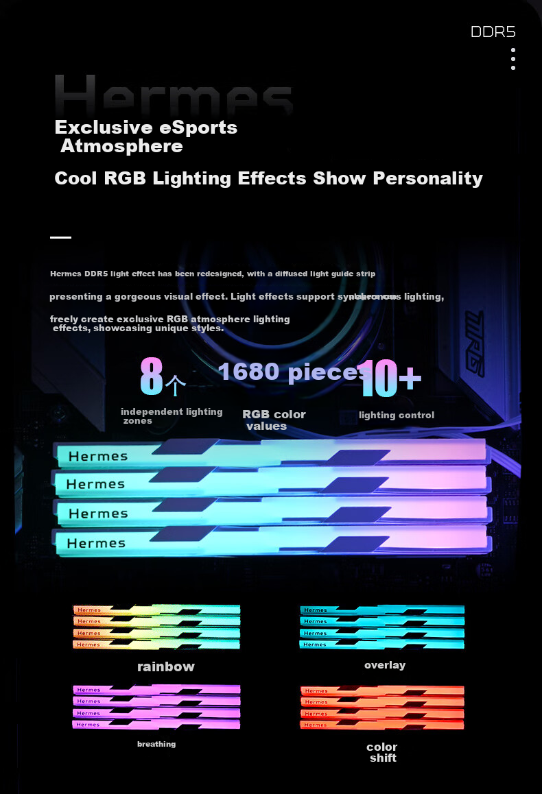 Оперативная память PREDATOR Hermes Ice Blade DDR5, 32GB (2x16GB) Kit, 6000MHz, CL28, RGB подсветка, Stone Black
