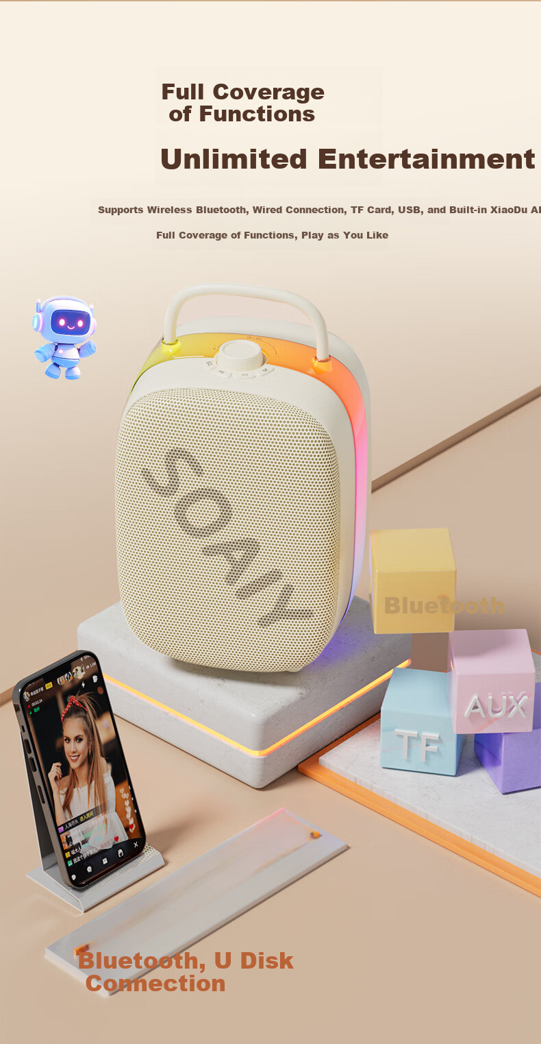 Портативная колонка Soaiy SSK02, версия AI, с двумя микрофонами, встроенной звуковой картой, Bluetooth, выбор песен, домашний KTV, подарок на корпоратив