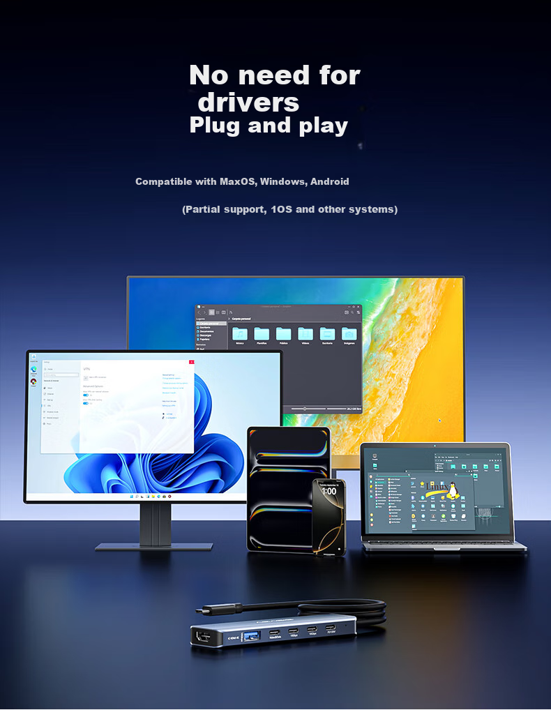 JD Адаптер-хаб Acasis HB-0101 Type-C, 6-в-1, USB-C, HDMI 4K@60Hz, 10Gbps, 100W PD, алюминиевый сплав, серебристый