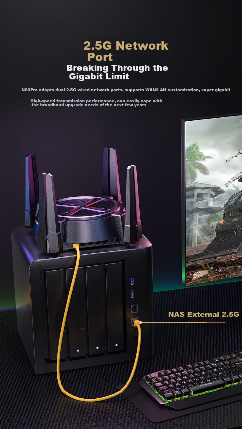 Wi-Fi роутер Netcore N60PRO AX6000, двухдиапазонный, с двумя портами 2.5G, скорость 6000 Мбит/с, для дома и игр, с функцией Mesh