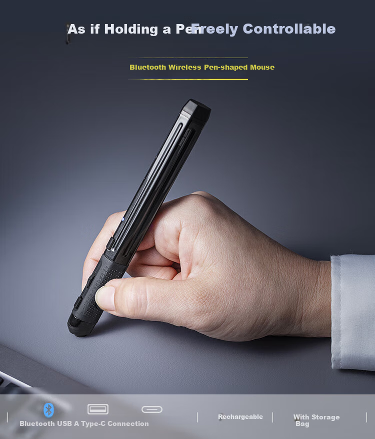 Беспроводная мышь SANWA Pen-Shaped Mouse, Bluetooth, 2.4GHz, перезаряжаемая, Type-C, черная
