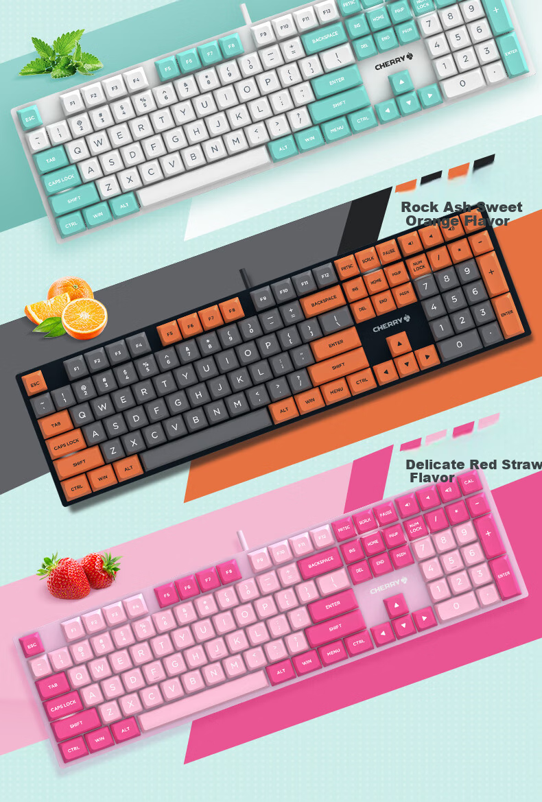 Механическая клавиатура CHERRY KC200, офисная и игровая, проводная, 108 клавиш, красный переключатель, PBT кейкапы, цвет серо-оранжевый