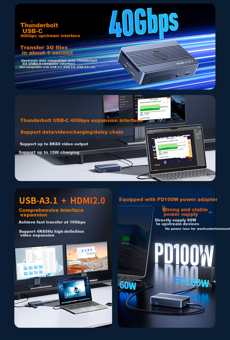 Внешний корпус Acasis TBU405ProMAX для 2x NVMe M.2 SSD, 40 Гбит/с, Thunderbolt 3/4, USB4, алюминиевый сплав, RAID