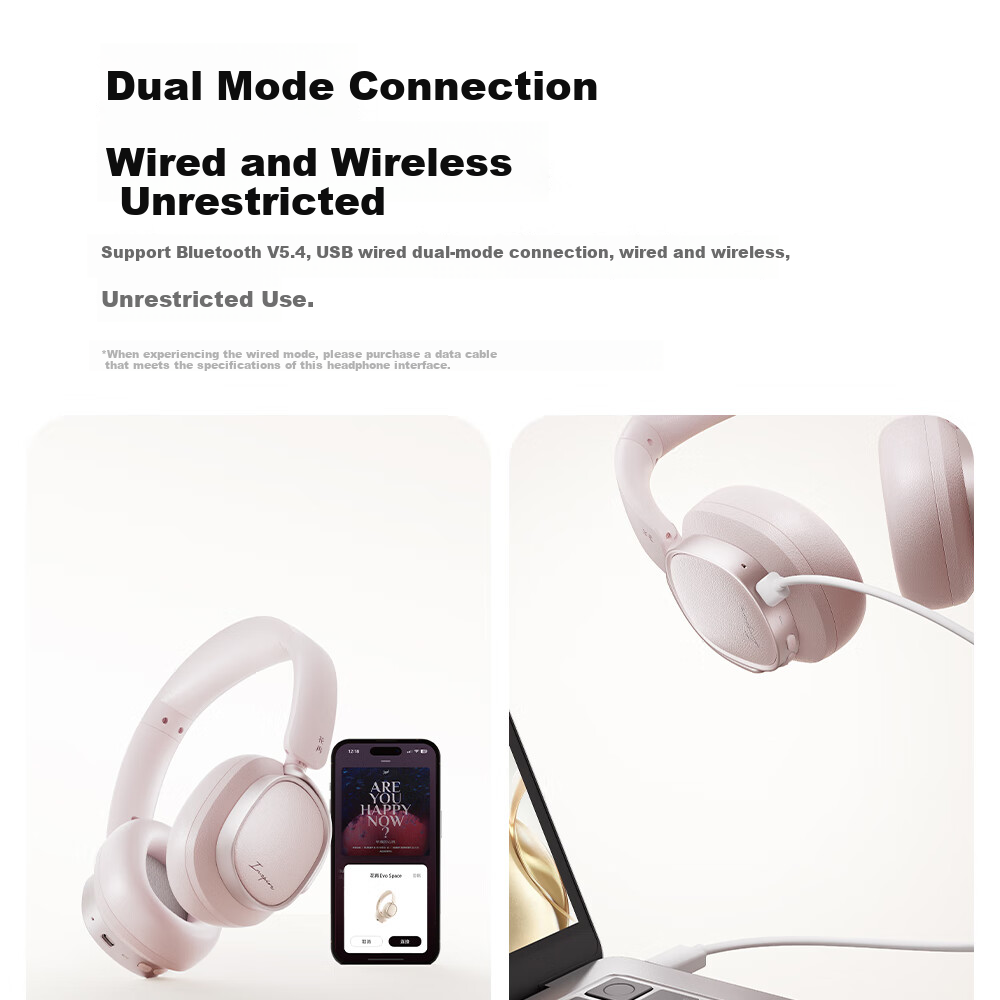 Беспроводные наушники EDIFIER Evo Space с активным шумоподавлением, Bluetooth 5.4, сертификация Dual Gold Standard, 93 часа работы, шумоподавление -45 дБ, бежевые