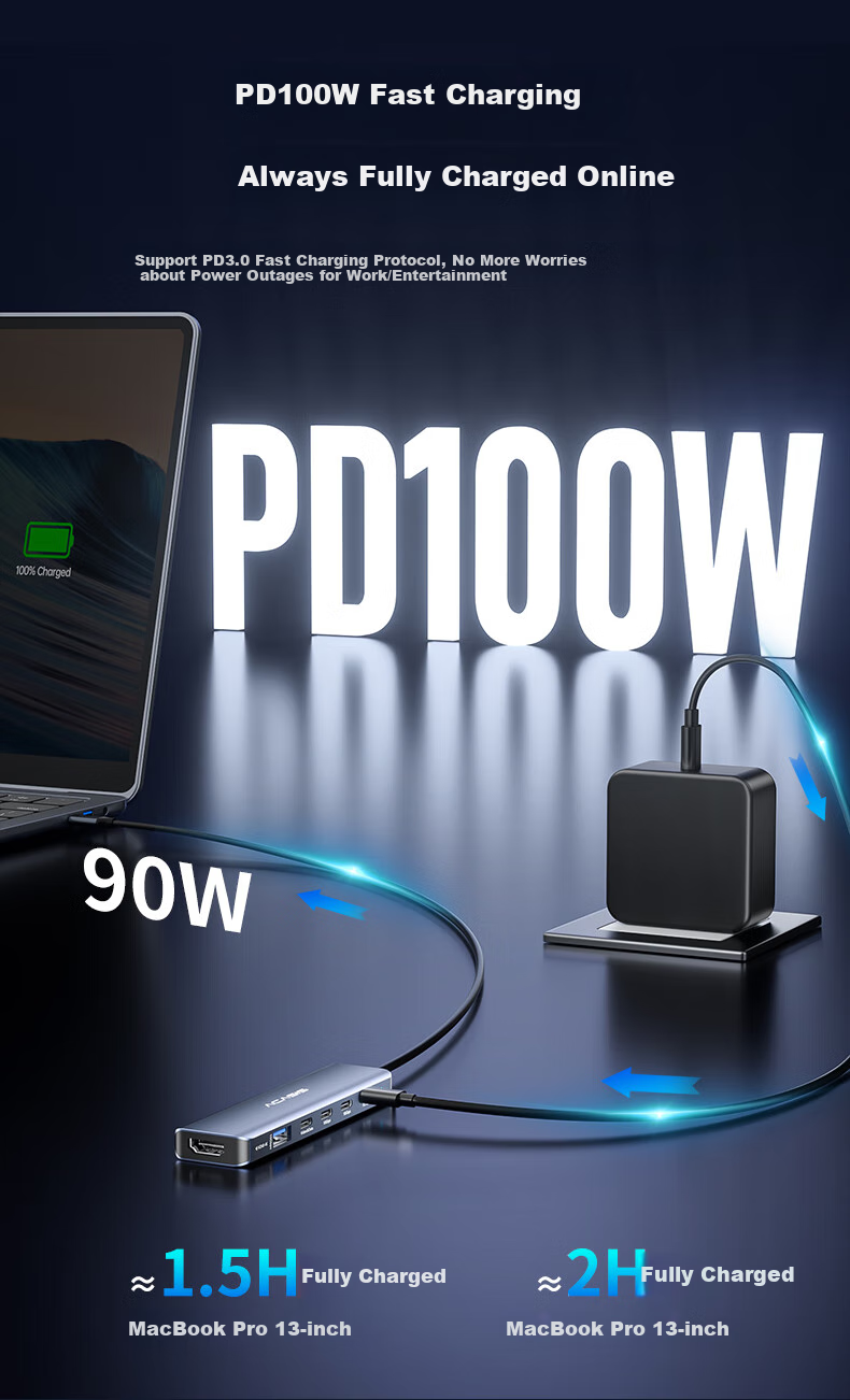 JD Адаптер-хаб Acasis HB-0101 Type-C, 6-в-1, USB-C, HDMI 4K@60Hz, 10Gbps, 100W PD, алюминиевый сплав, серебристый