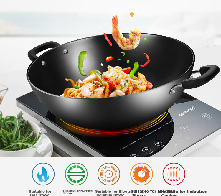 Чугунный вок COOKER KING C40D2, 40см, без покрытия, с двумя ручками, для индукционных плит