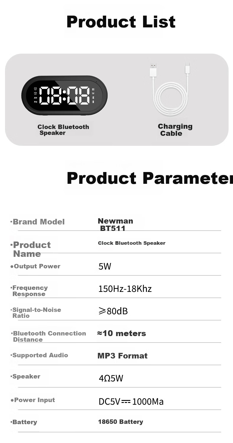 Bluetooth-колонка Newmine BT511 с умным будильником, портативный мини-сабвуфер для дома