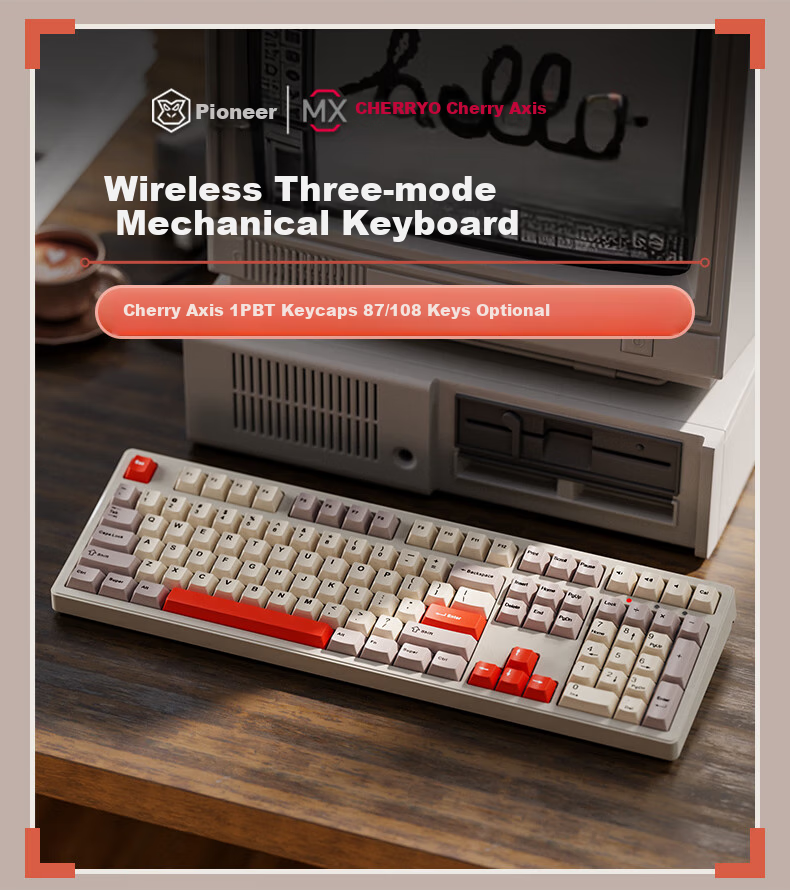 Механическая клавиатура EWEADN CR108, беспроводная, Bluetooth, проводная, три режима, игровая, для офиса, для компьютера, планшета, универсальная, с красными переключателями, цвет "Черный рыцарь"