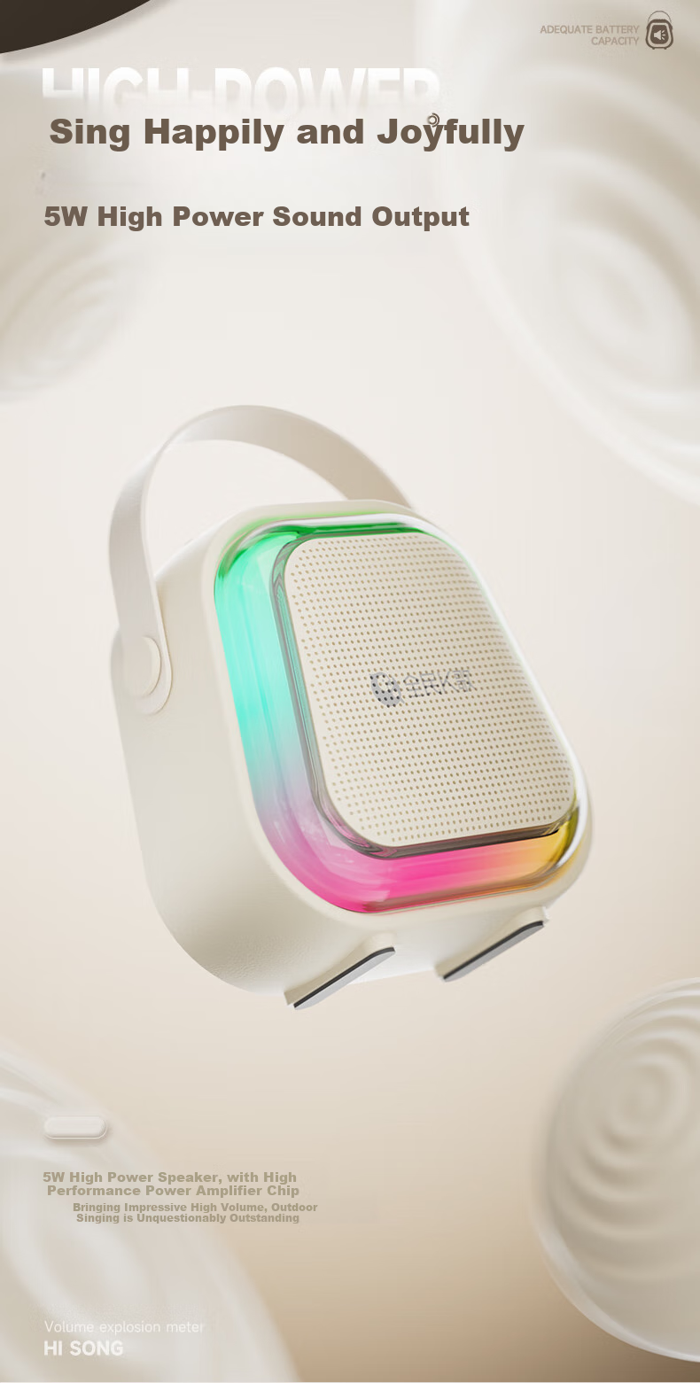 Умный микрофон-колонка Xiaodu MZ32, портативный, для караоке, с Bluetooth 5.3, 5 Вт, 1200 мАч, Type-C, с подсветкой, 2 микрофона