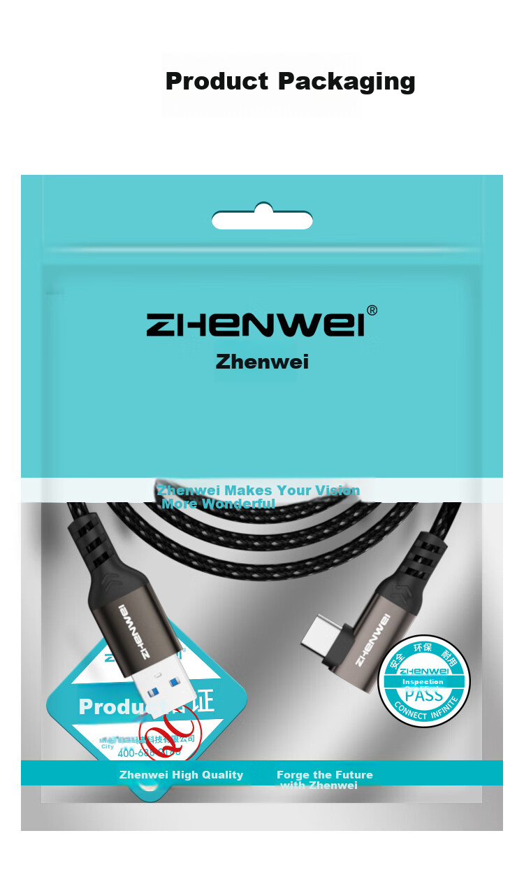 Кабель ZHENWEI USB 3.2 Type-C, 1.5 метра, 10 Гбит/с, 3A быстрая зарядка, угловой