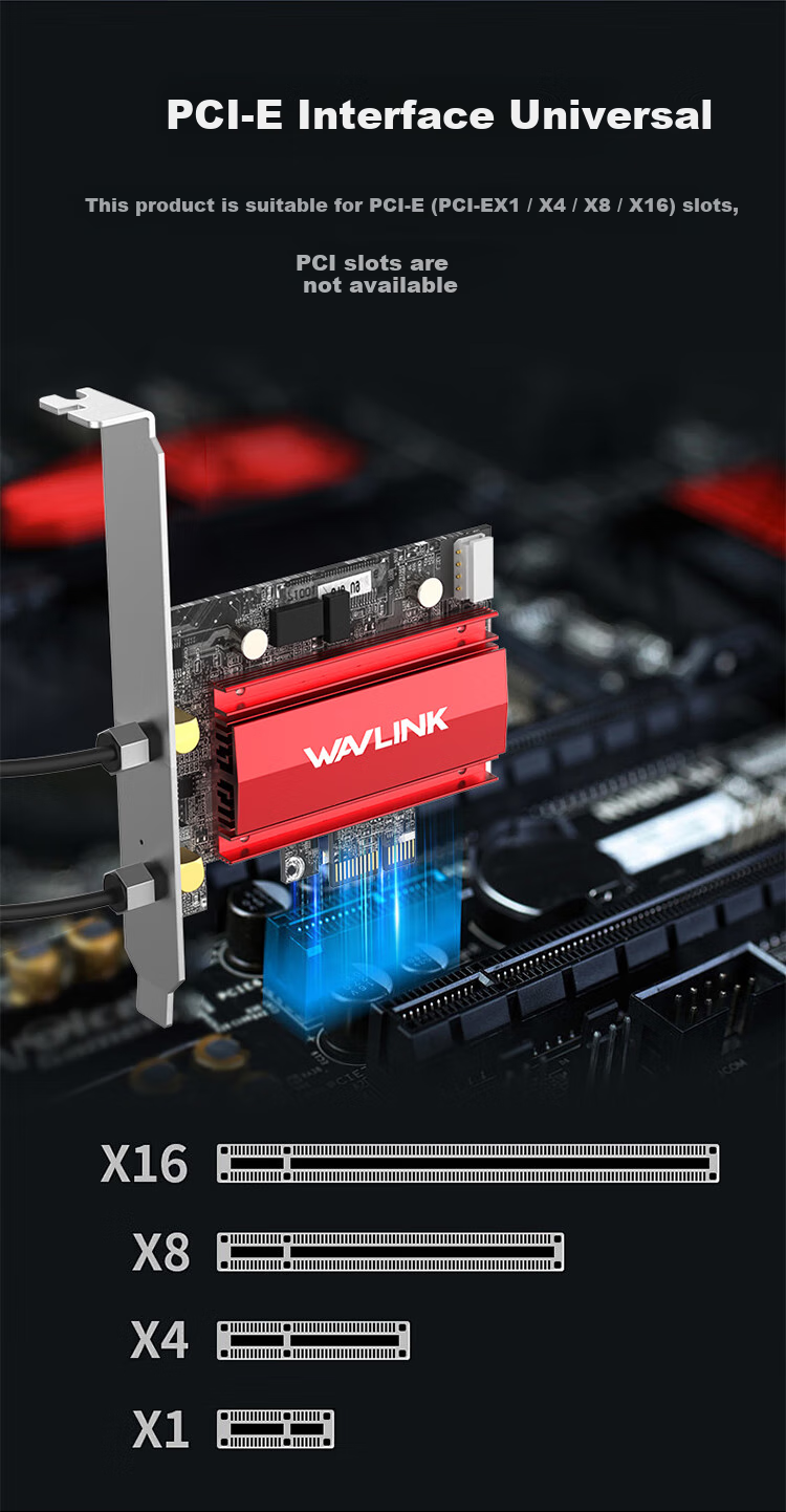 Сетевая карта Wavlink Intel BE200, Gigabit Wi-Fi 7, PCI-E, Bluetooth 5.4
