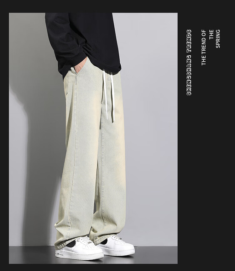 Джинсы NASA GISS, стильные американские широкие прямые повседневные штаны для мужчин, средне-синий, размер L