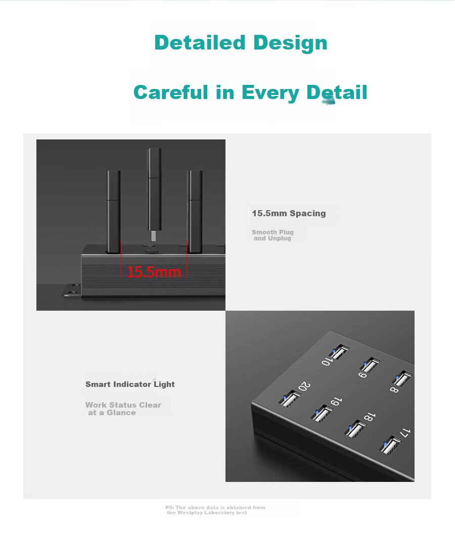 USB-концентратор SIPOLAR A-805P с 20 портами, промышленный разветвитель USB 2.0 с блоком питания 120 Вт, 1.4 метра, с вентилятором, 1А на порт